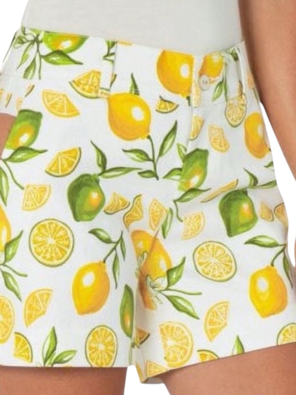 ISAAC MIZRAHI Cotton Lemon Lime Print Women's Shorts in White/Yellow Size 4